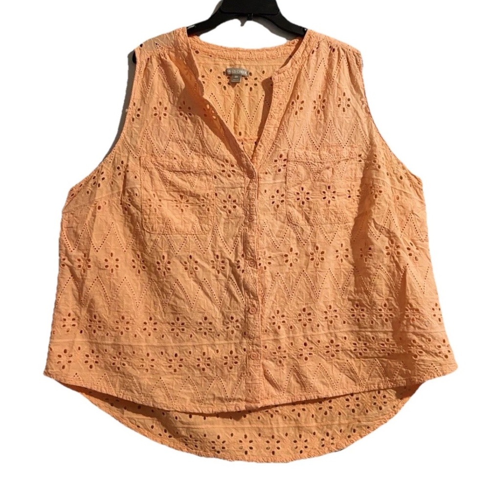 Falls Creek Peach/Orange Eyelet Cotton Sleeveless Boho Cottagecore Top Shirt